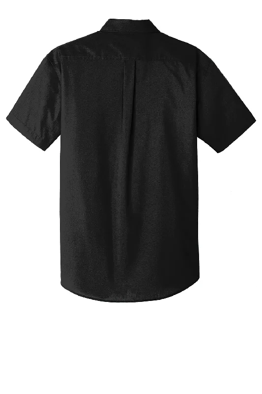 Port Authority Mens Carefree Stain Resistant Short Sleeve Button Down Shirt w/ Pocket - Deep Black