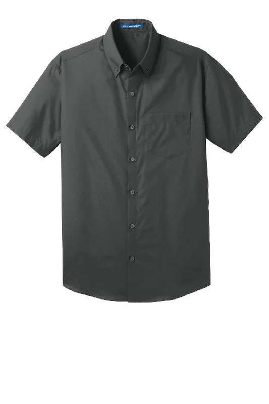 Port Authority Mens Carefree Stain Resistant Short Sleeve Button Down Shirt w/ Pocket - Graphite Grey