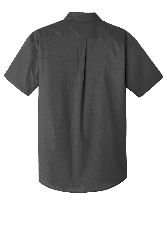 Port Authority Mens Carefree Stain Resistant Short Sleeve Button Down Shirt w/ Pocket - Graphite Grey