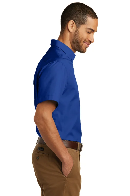 Port Authority Mens Carefree Stain Resistant Short Sleeve Button Down Shirt w/ Pocket - True Royal Blue