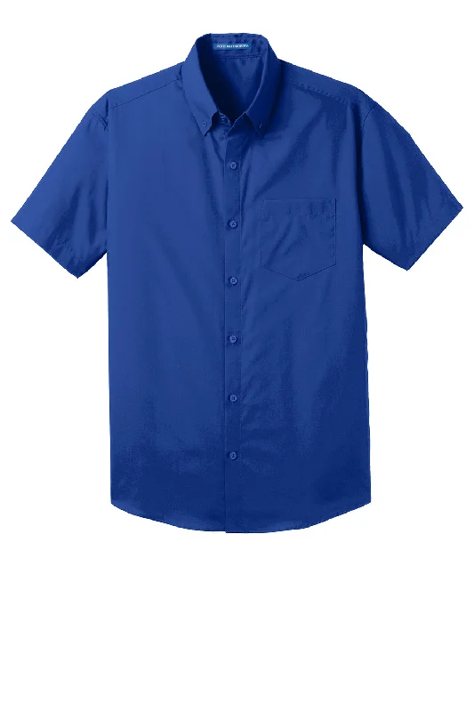 Port Authority Mens Carefree Stain Resistant Short Sleeve Button Down Shirt w/ Pocket - True Royal Blue