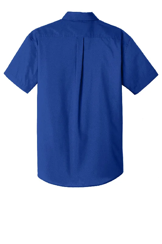 Port Authority Mens Carefree Stain Resistant Short Sleeve Button Down Shirt w/ Pocket - True Royal Blue