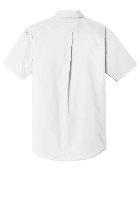 Port Authority Mens Carefree Stain Resistant Short Sleeve Button Down Shirt w/ Pocket - White