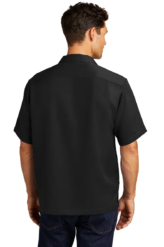 Port Authority Mens Easy Care Stain Resistant Short Sleeve Button Down Camp Shirt w/ Pocket - Black