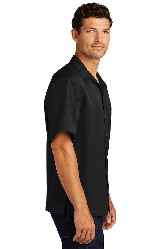 Port Authority Mens Easy Care Stain Resistant Short Sleeve Button Down Camp Shirt w/ Pocket - Black