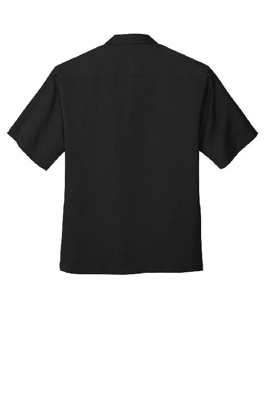 Port Authority Mens Easy Care Stain Resistant Short Sleeve Button Down Camp Shirt w/ Pocket - Black