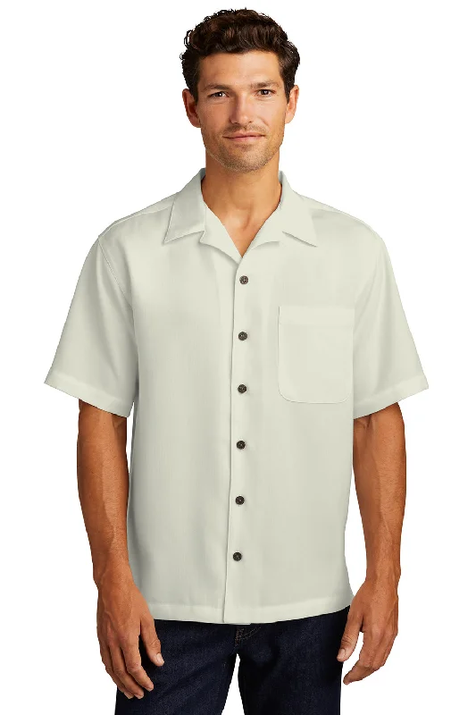 Port Authority Mens Easy Care Stain Resistant Short Sleeve Button Down Camp Shirt w/ Pocket - Ivory