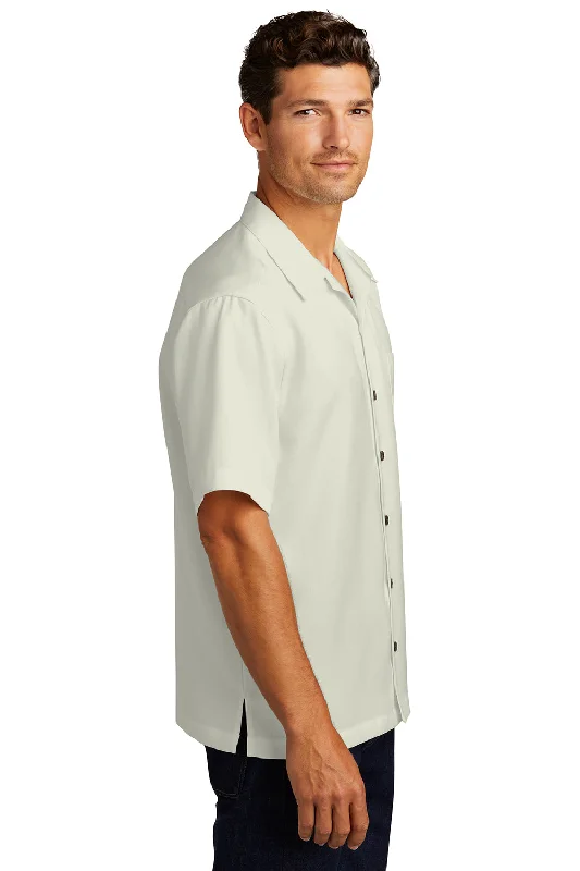 Port Authority Mens Easy Care Stain Resistant Short Sleeve Button Down Camp Shirt w/ Pocket - Ivory