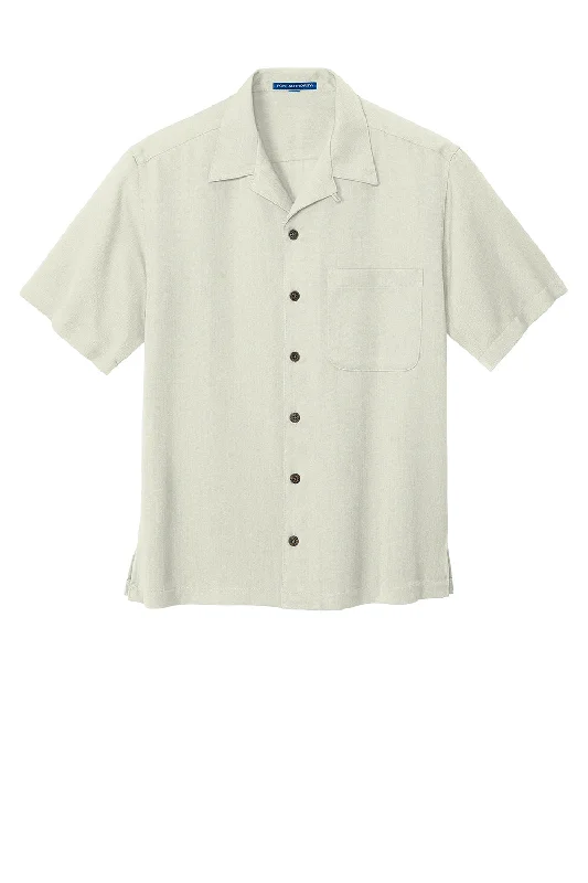 Port Authority Mens Easy Care Stain Resistant Short Sleeve Button Down Camp Shirt w/ Pocket - Ivory