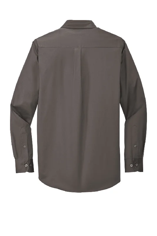 Port Authority Mens Easy Care Wrinkle Resistant Long Sleeve Button Down Shirt w/ Pocket - Bark Brown - Closeout