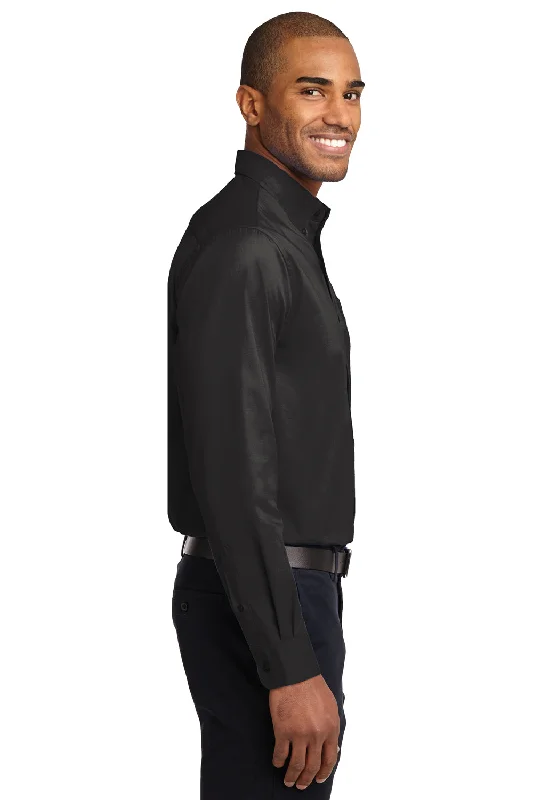 Port Authority Mens Easy Care Wrinkle Resistant Long Sleeve Button Down Shirt w/ Pocket - Black