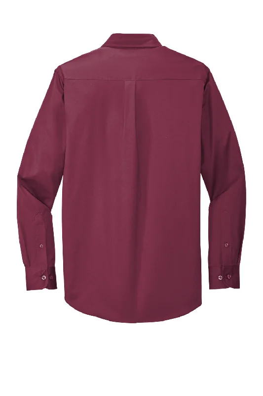 Port Authority Mens Easy Care Wrinkle Resistant Long Sleeve Button Down Shirt w/ Pocket - Burgundy