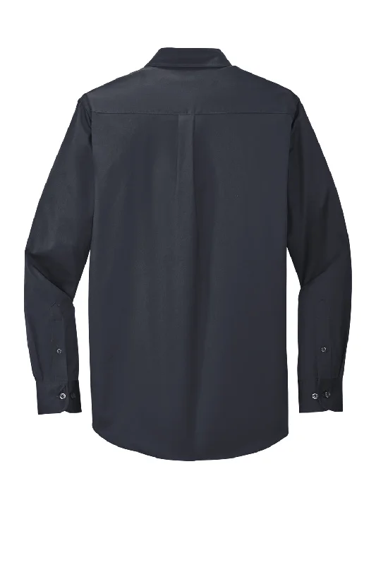 Port Authority Mens Easy Care Wrinkle Resistant Long Sleeve Button Down Shirt w/ Pocket - Classic Navy Blue