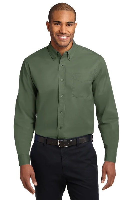 Port Authority Mens Easy Care Wrinkle Resistant Long Sleeve Button Down Shirt w/ Pocket - Clover Green