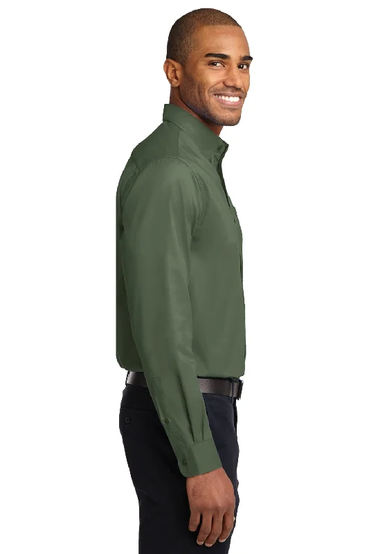 Port Authority Mens Easy Care Wrinkle Resistant Long Sleeve Button Down Shirt w/ Pocket - Clover Green