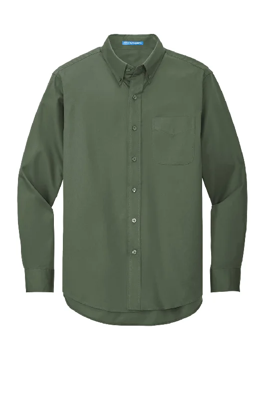 Port Authority Mens Easy Care Wrinkle Resistant Long Sleeve Button Down Shirt w/ Pocket - Clover Green