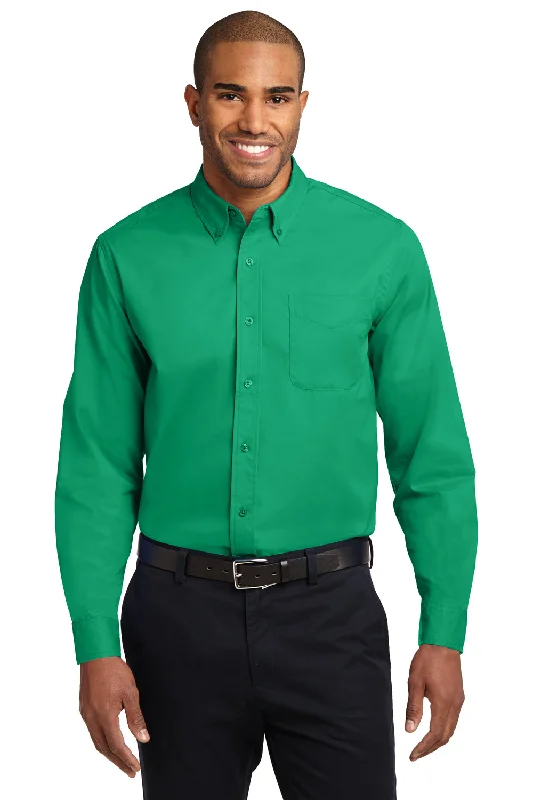 Port Authority Mens Easy Care Wrinkle Resistant Long Sleeve Button Down Shirt w/ Pocket - Court Green