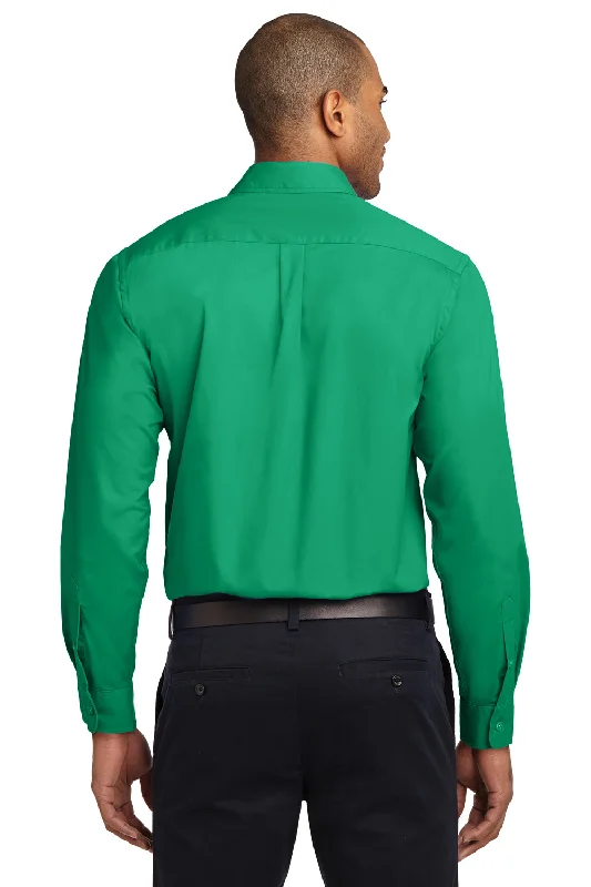 Port Authority Mens Easy Care Wrinkle Resistant Long Sleeve Button Down Shirt w/ Pocket - Court Green