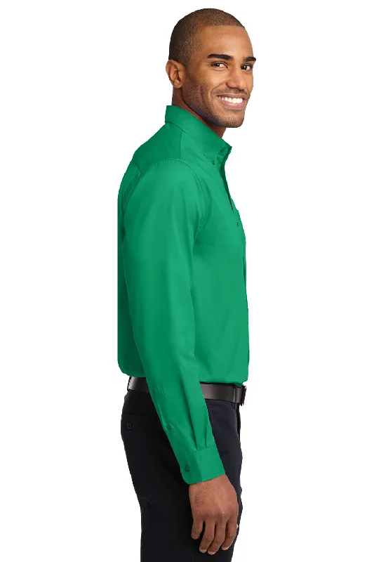 Port Authority Mens Easy Care Wrinkle Resistant Long Sleeve Button Down Shirt w/ Pocket - Court Green