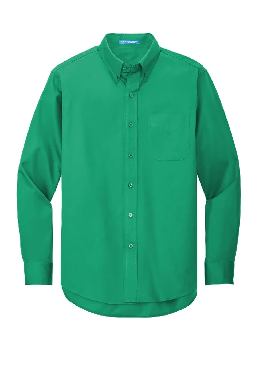 Port Authority Mens Easy Care Wrinkle Resistant Long Sleeve Button Down Shirt w/ Pocket - Court Green