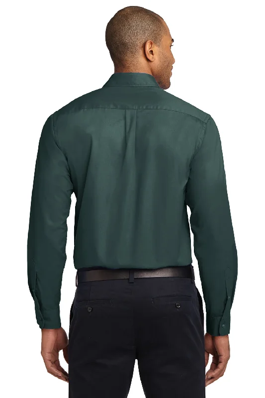 Port Authority Mens Easy Care Wrinkle Resistant Long Sleeve Button Down Shirt w/ Pocket - Dark Green