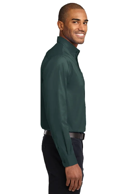 Port Authority Mens Easy Care Wrinkle Resistant Long Sleeve Button Down Shirt w/ Pocket - Dark Green