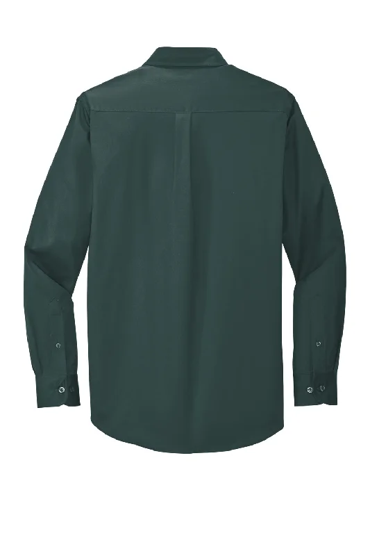 Port Authority Mens Easy Care Wrinkle Resistant Long Sleeve Button Down Shirt w/ Pocket - Dark Green