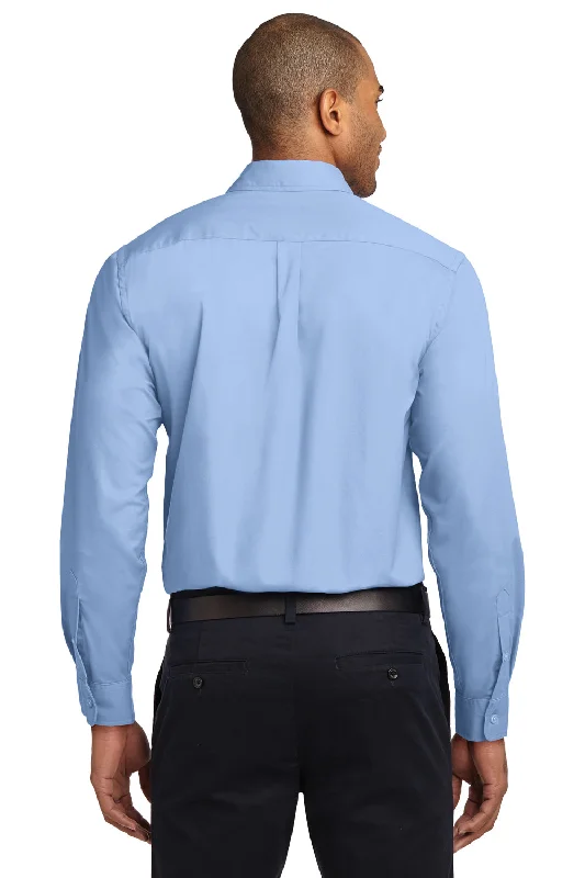 Port Authority Mens Easy Care Wrinkle Resistant Long Sleeve Button Down Shirt w/ Pocket - Light Blue