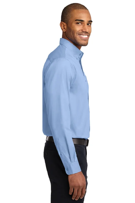 Port Authority Mens Easy Care Wrinkle Resistant Long Sleeve Button Down Shirt w/ Pocket - Light Blue