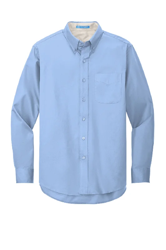 Port Authority Mens Easy Care Wrinkle Resistant Long Sleeve Button Down Shirt w/ Pocket - Light Blue