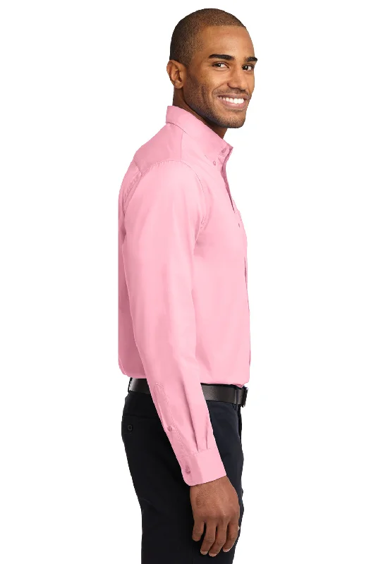 Port Authority Mens Easy Care Wrinkle Resistant Long Sleeve Button Down Shirt w/ Pocket - Light Pink