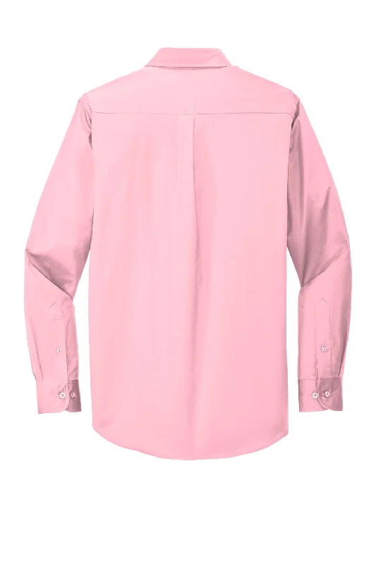 Port Authority Mens Easy Care Wrinkle Resistant Long Sleeve Button Down Shirt w/ Pocket - Light Pink