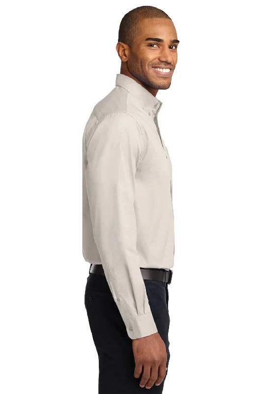 Port Authority Mens Easy Care Wrinkle Resistant Long Sleeve Button Down Shirt w/ Pocket - Light Stone