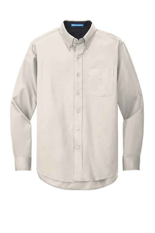 Port Authority Mens Easy Care Wrinkle Resistant Long Sleeve Button Down Shirt w/ Pocket - Light Stone