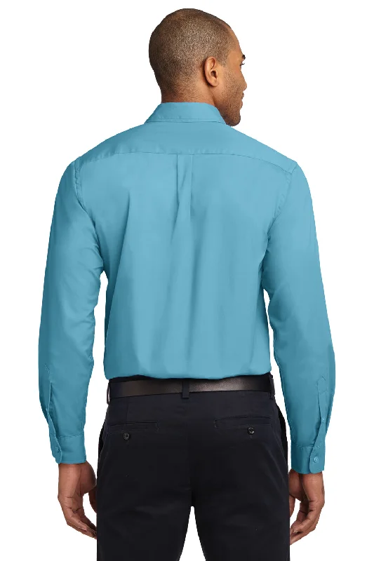 Port Authority Mens Easy Care Wrinkle Resistant Long Sleeve Button Down Shirt w/ Pocket - Maui Blue - Closeout