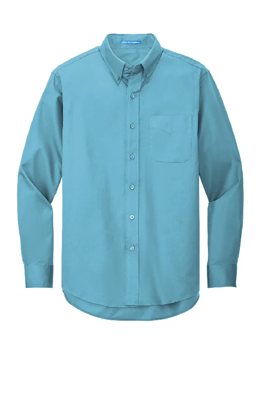 Port Authority Mens Easy Care Wrinkle Resistant Long Sleeve Button Down Shirt w/ Pocket - Maui Blue - Closeout