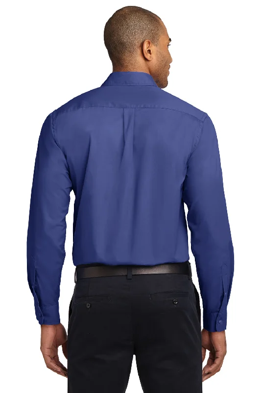 Port Authority Mens Easy Care Wrinkle Resistant Long Sleeve Button Down Shirt w/ Pocket - Mediterranean Blue