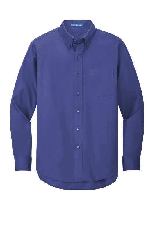 Port Authority Mens Easy Care Wrinkle Resistant Long Sleeve Button Down Shirt w/ Pocket - Mediterranean Blue