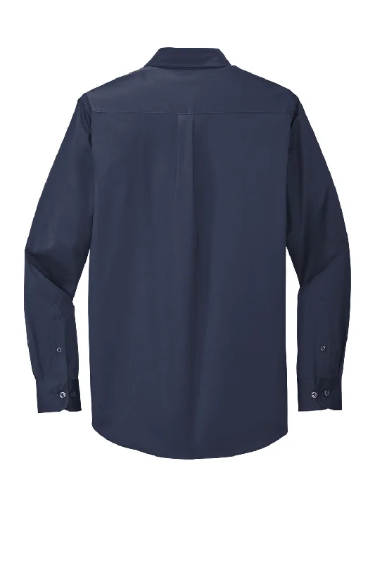 Port Authority Mens Easy Care Wrinkle Resistant Long Sleeve Button Down Shirt w/ Pocket - Navy Blue