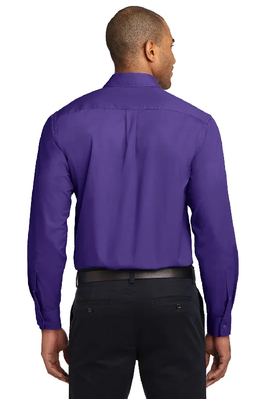 Port Authority Mens Easy Care Wrinkle Resistant Long Sleeve Button Down Shirt w/ Pocket - Purple