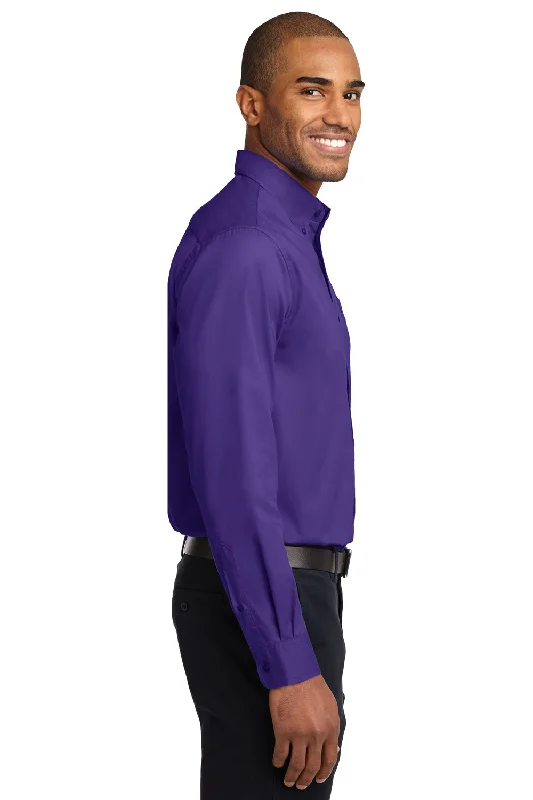 Port Authority Mens Easy Care Wrinkle Resistant Long Sleeve Button Down Shirt w/ Pocket - Purple