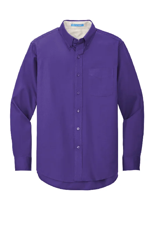 Port Authority Mens Easy Care Wrinkle Resistant Long Sleeve Button Down Shirt w/ Pocket - Purple