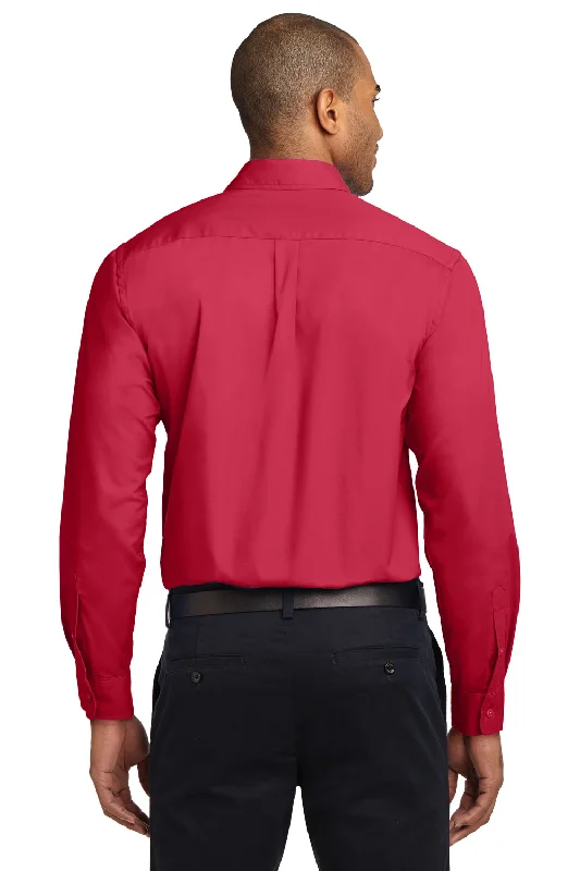 Port Authority Mens Easy Care Wrinkle Resistant Long Sleeve Button Down Shirt w/ Pocket - Red