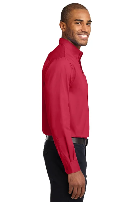 Port Authority Mens Easy Care Wrinkle Resistant Long Sleeve Button Down Shirt w/ Pocket - Red