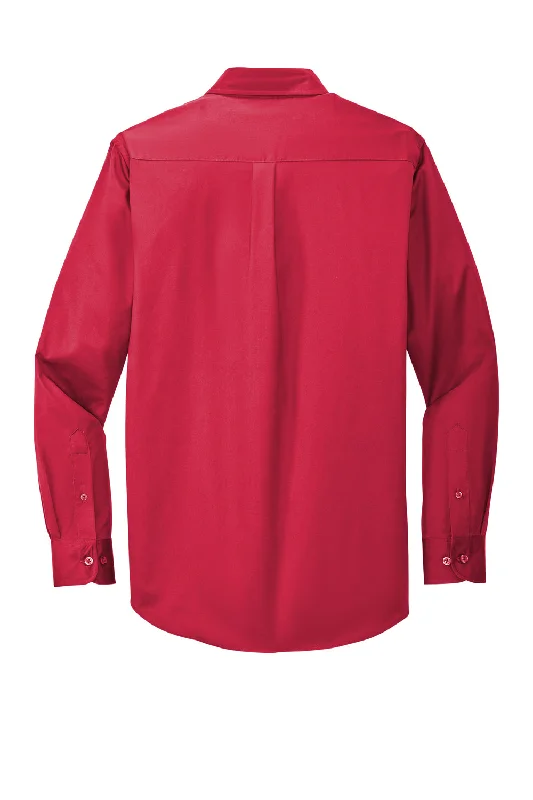 Port Authority Mens Easy Care Wrinkle Resistant Long Sleeve Button Down Shirt w/ Pocket - Red