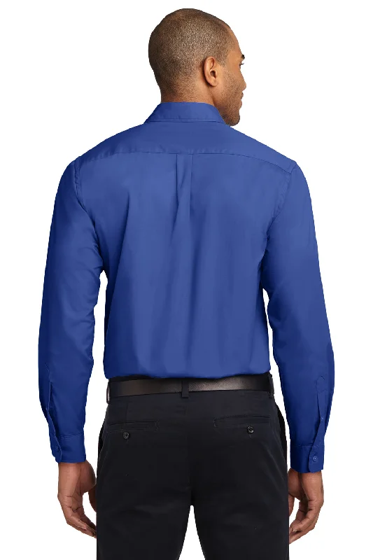 Port Authority Mens Easy Care Wrinkle Resistant Long Sleeve Button Down Shirt w/ Pocket - Royal Blue