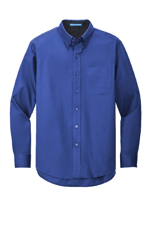 Port Authority Mens Easy Care Wrinkle Resistant Long Sleeve Button Down Shirt w/ Pocket - Royal Blue