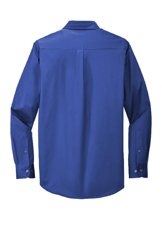 Port Authority Mens Easy Care Wrinkle Resistant Long Sleeve Button Down Shirt w/ Pocket - Royal Blue