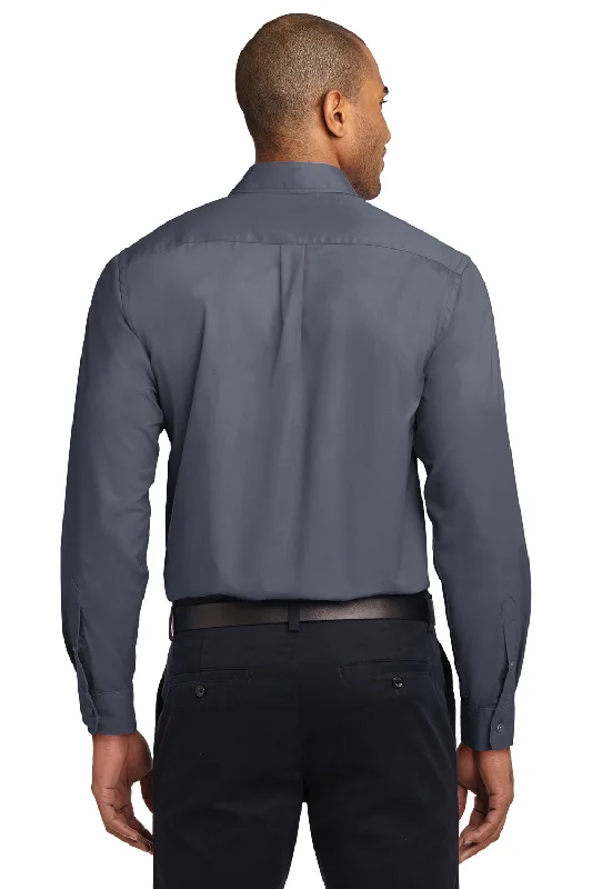 Port Authority Mens Easy Care Wrinkle Resistant Long Sleeve Button Down Shirt w/ Pocket - Steel Grey