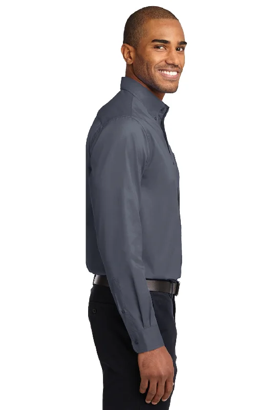 Port Authority Mens Easy Care Wrinkle Resistant Long Sleeve Button Down Shirt w/ Pocket - Steel Grey